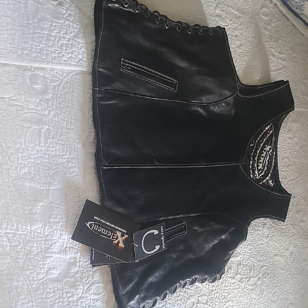 Element Black Leather Vest with Lace Detailing